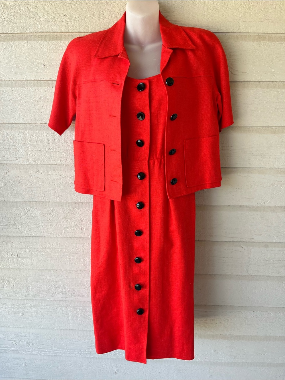 Vintage Miss O by Oscar de la Renta Vibrant Red Midi Dress with Jacket Size 6